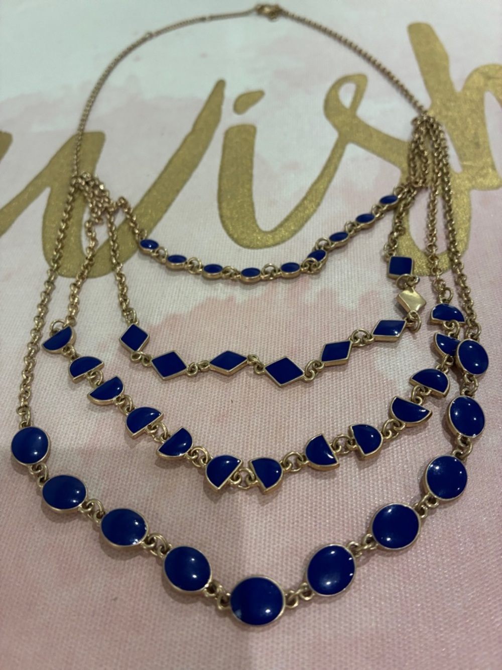 Layered Blue Enamel Inlay Pieces Necklace - Women Jewelry